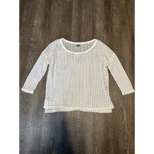 Aerie Cream White‎ Knit Crochet 3/4 Sleeve Top S Small Open Knit Pullover